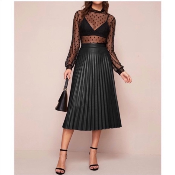 SHEIN Dresses & Skirts - Faux Leather Midi Pleated Skirt